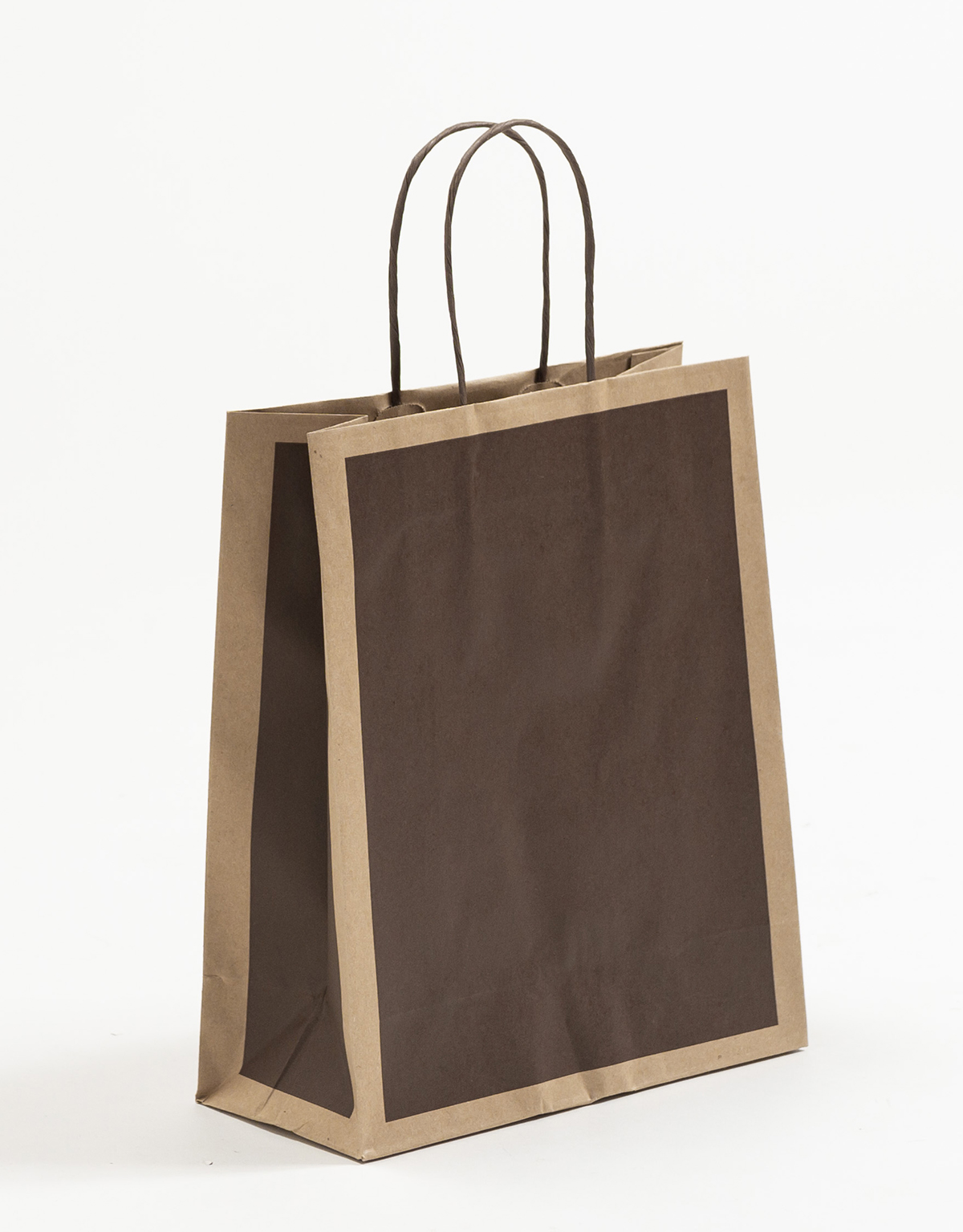 Produktbild Papiertragetaschen mit Randumschlag Frame schoko-braun in der Größe 22 x 10 x 27,5 + 5 cm