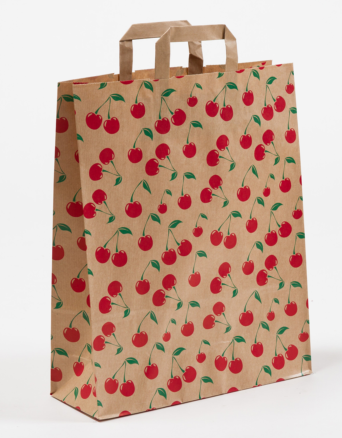 Produktbild Papiertragetaschen mit Flachhenkel braun  - Kirschen in der Größe 22 x 10 x 31 cm