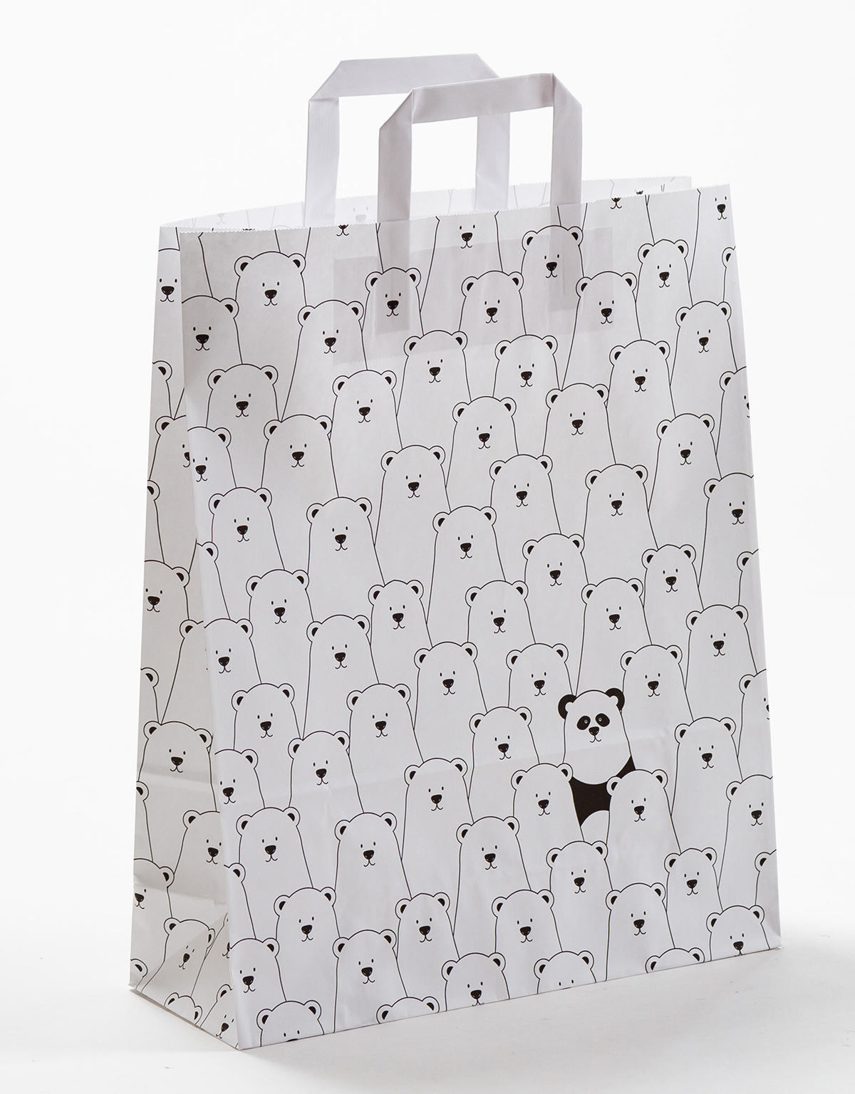 Produktbild Papiertragetaschen mit Flachhenkel - wo ist PANDA in der Größe 32 x 12 x 40 cm