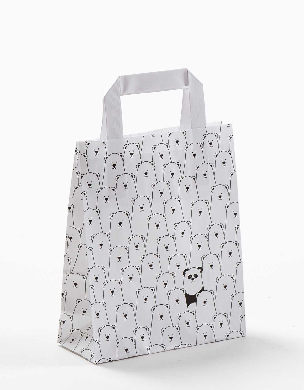 Produktbild Papiertragetaschen mit Flachhenkel - wo ist PANDA in der Größe 18 x 8 x 22 cm