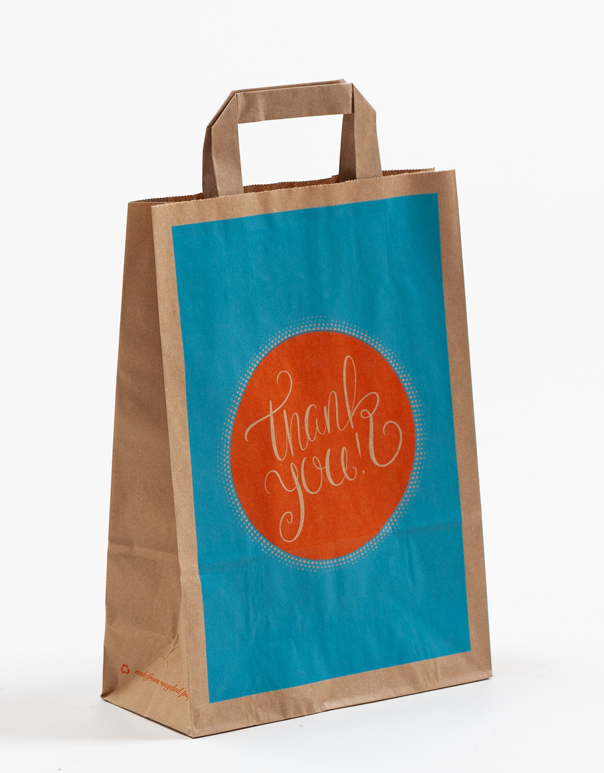 Produktbild Papiertragetaschen mit Flachhenkel braun  -  Thank You! in der Größe 22 x 10 x 31 cm
