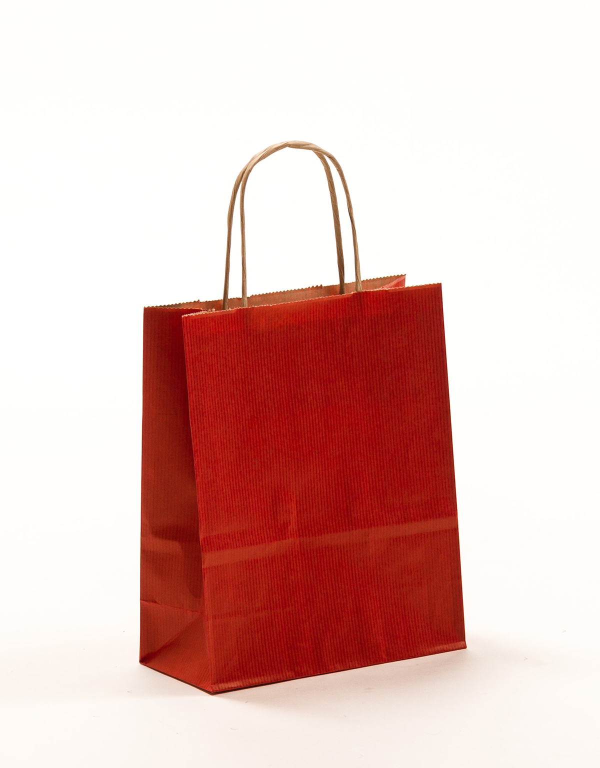 Produktbild Papiertragetaschen RUSTIK rot mit gedrehter Papierkordel in der Größe 18 x 8 x 22 cm