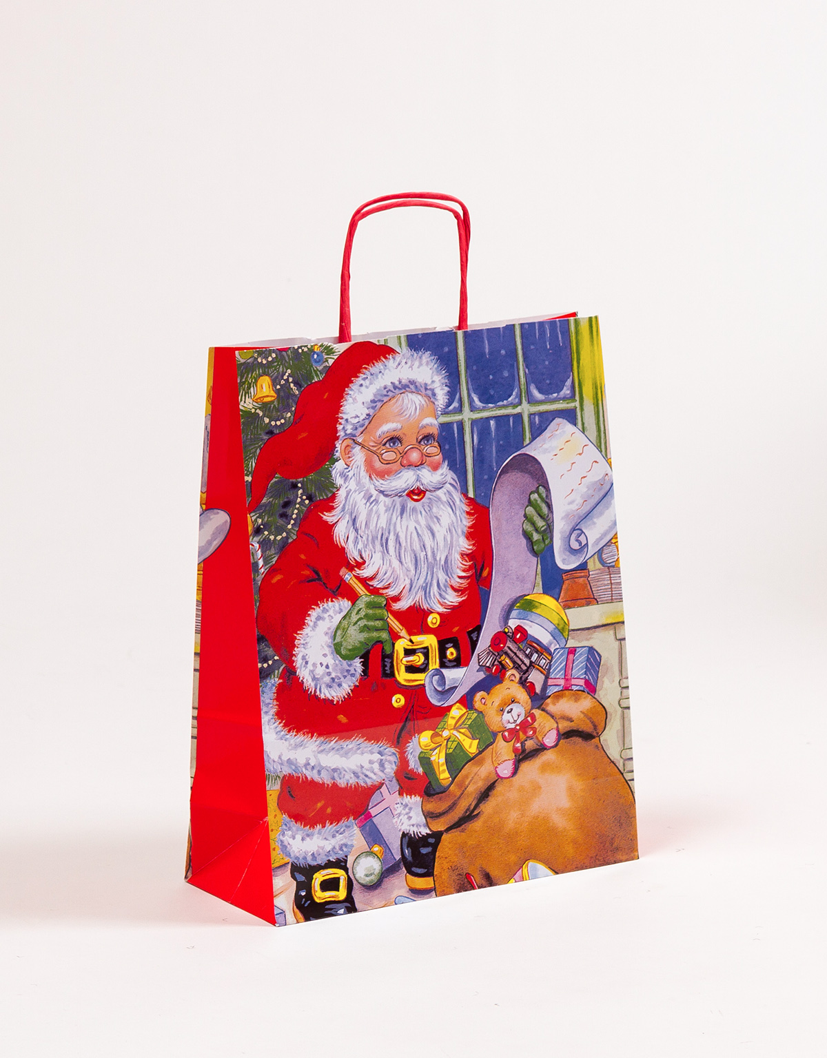 Produktbild Papiertragetaschen mit gedrehter Papierkordel Weihnachtsmann in der Größe 24 x 10 x 31 cm