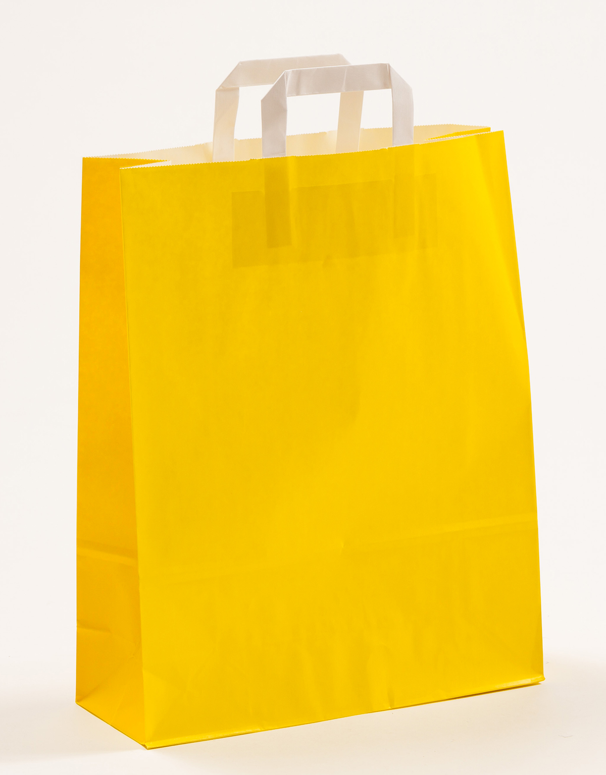 Produktbild Papiertragetaschen mit Flachhenkel gelb in der Größe 32 x 12 x 40 cm