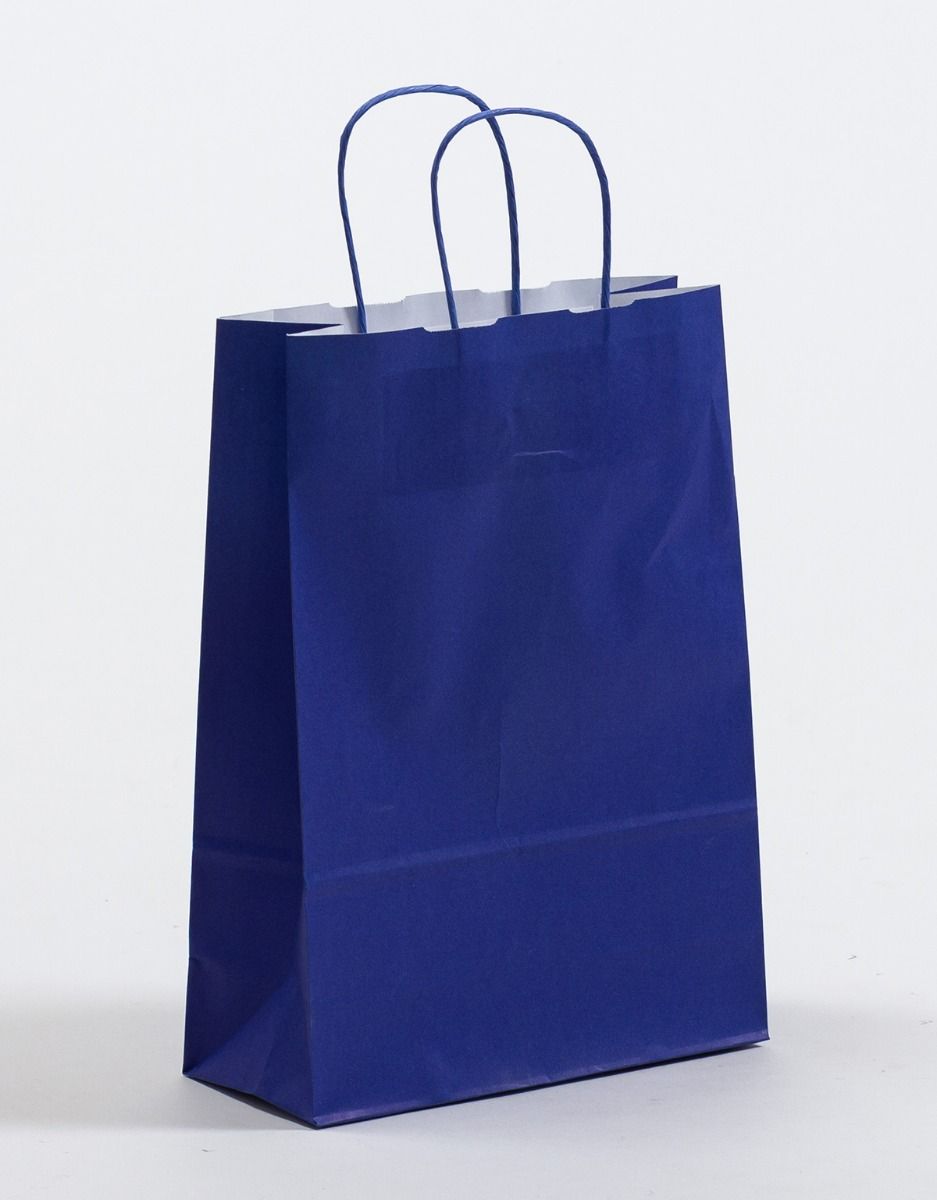 Produktbild Papiertragetaschen COLOR mit gedrehter Papierkordel blau in der Größe 23 x 10 x 32 cm