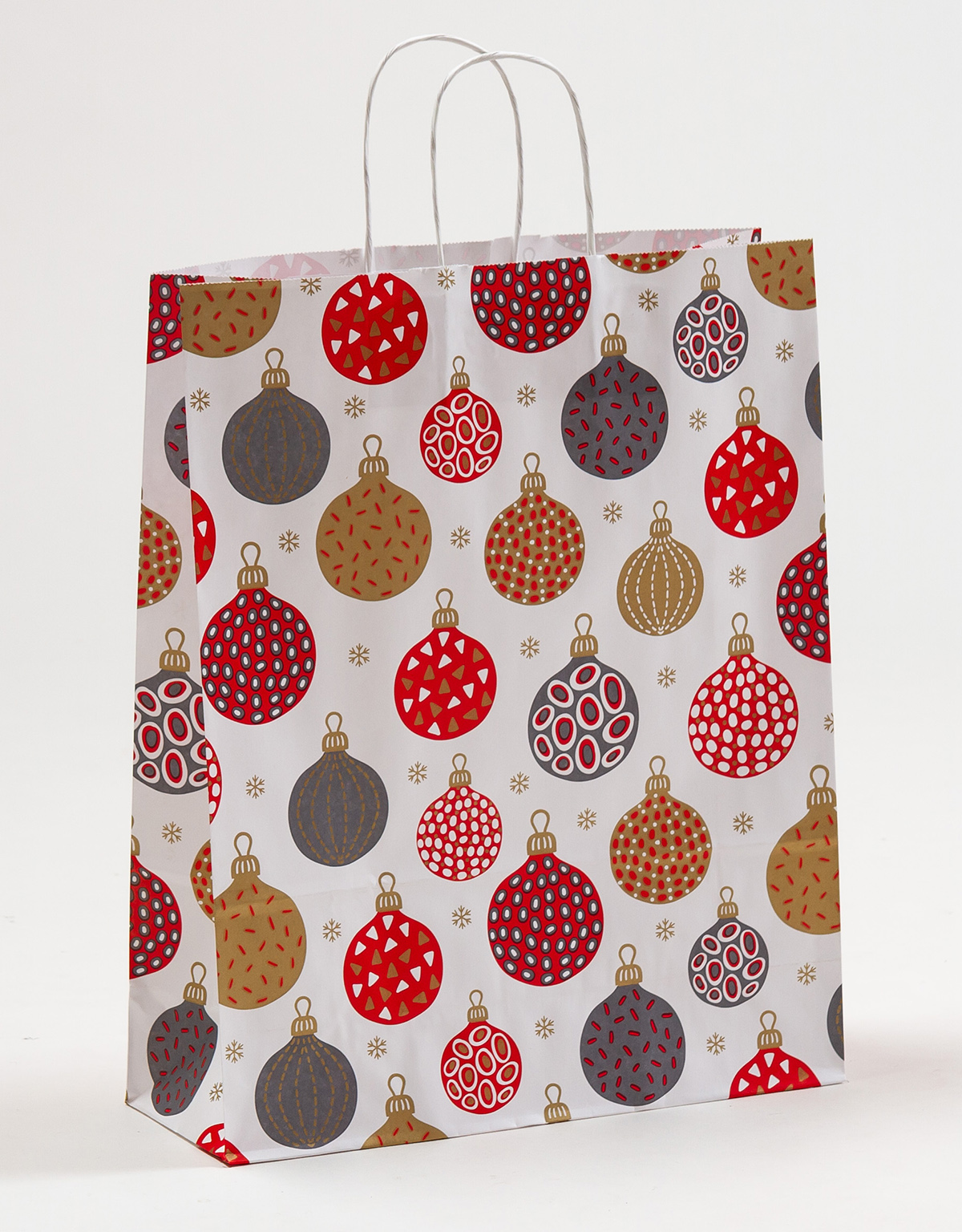 Produktbild Papiertragetaschen mit gedrehter Papierkordel Weihnachtskugeln in der Größe 32 x 12 x 40 cm