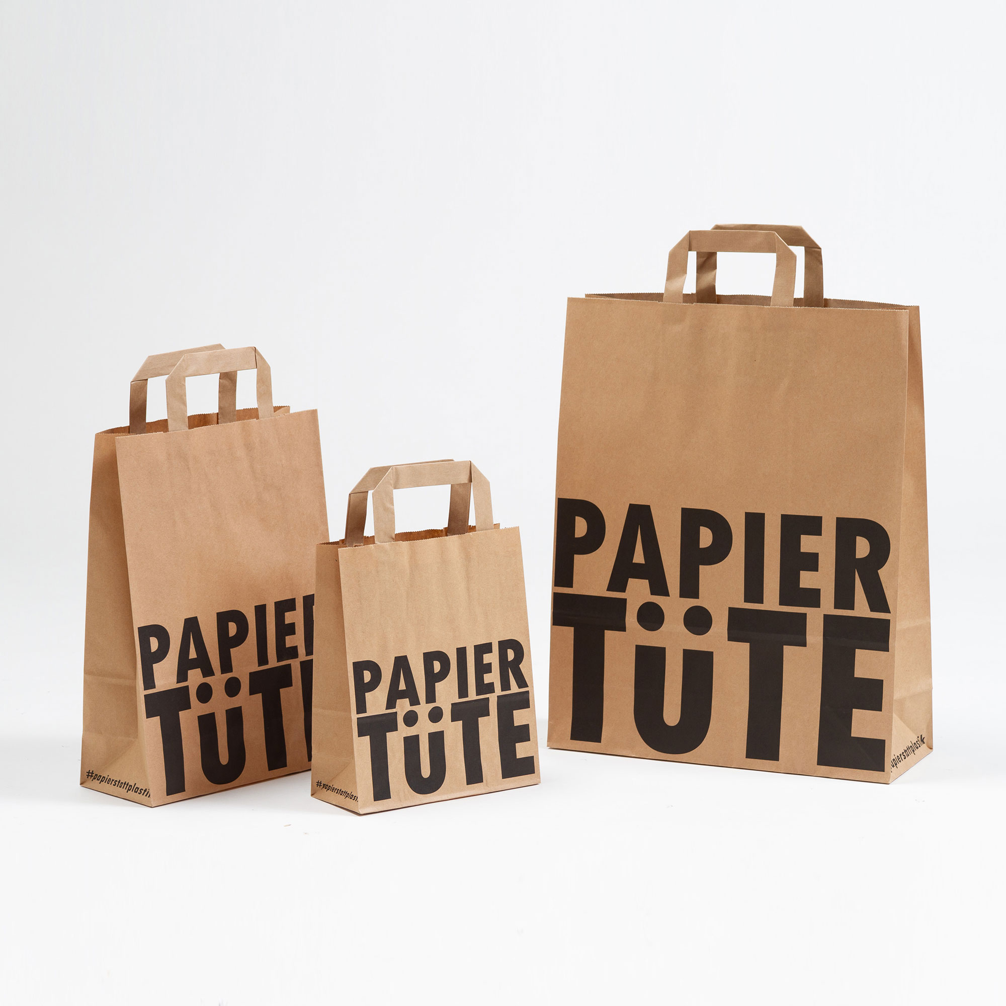 Gruppenbild SALE Papiertragetaschen mit Flachhenkel braun  - PapierTüte