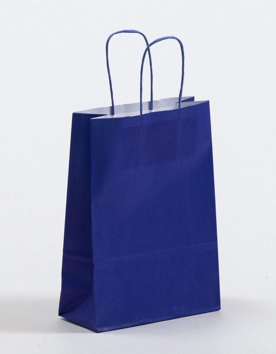 Produktbild Papiertragetaschen COLOR mit gedrehter Papierkordel blau in der Größe 18 x 8 x 25 cm
