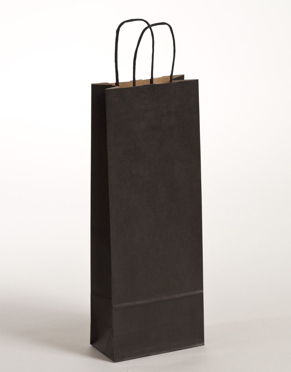 Produktbild Flaschentaschen Papiertragetaschen mit gedrehter Papierkordel schwarz in der Größe 15 x 8 x 39,5 cm