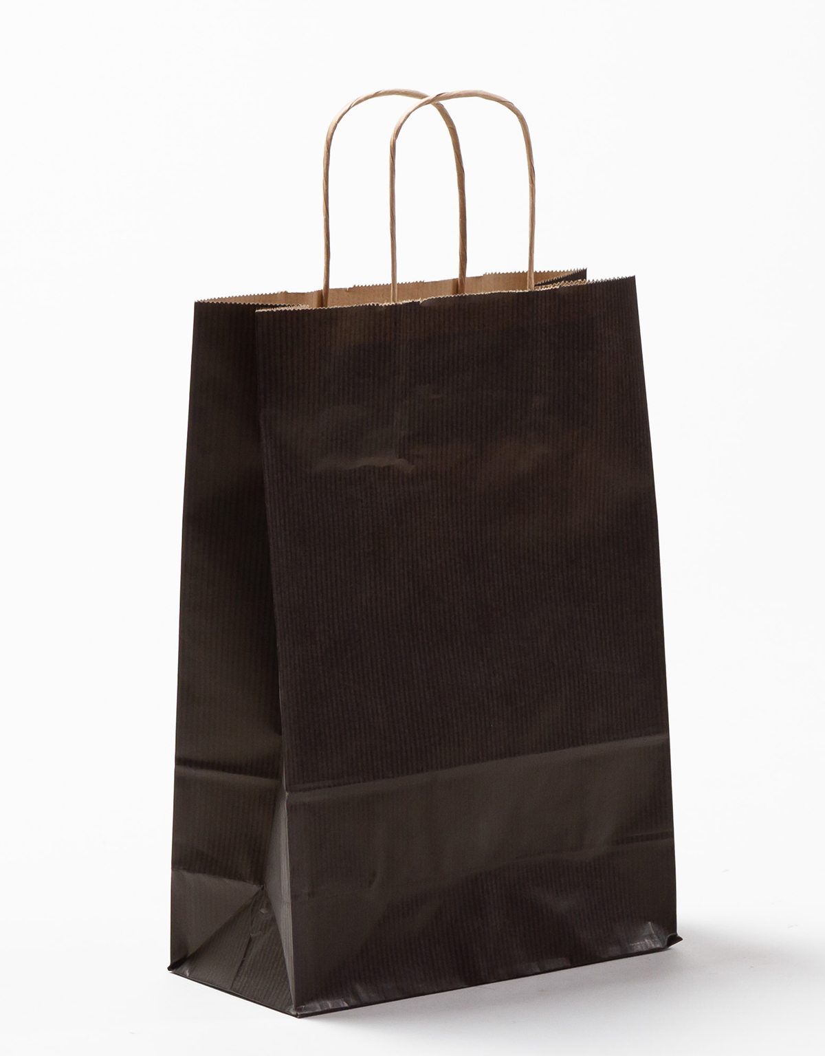 Produktbild Papiertragetaschen RUSTIK schwarz mit gedrehter Papierkordel in der Größe 22 x 10 x 31 cm