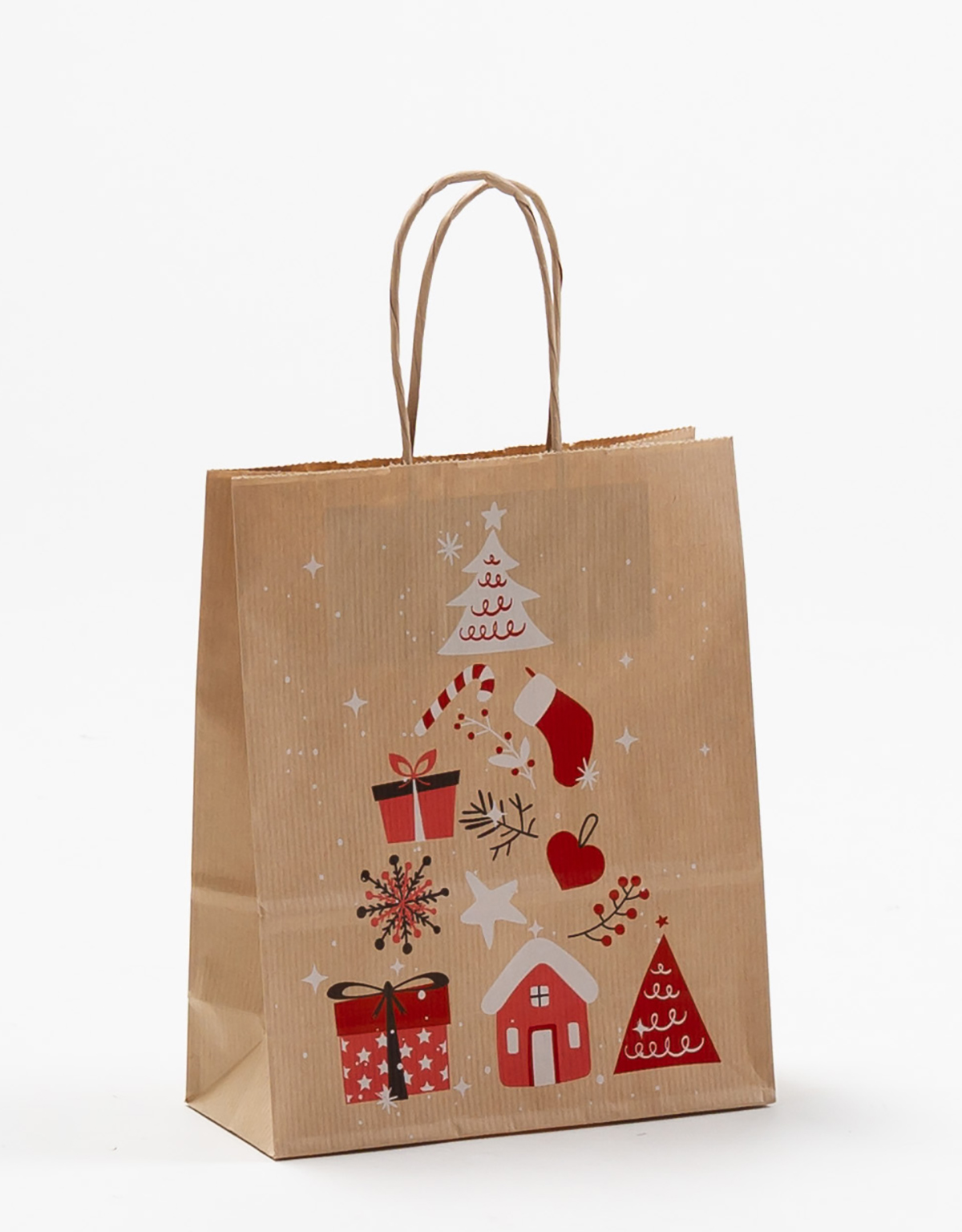 Produktbild Papiertragetaschen mit gedrehter Papierkordel WINTER Weihnachten in der Größe 18 x 8 x 22 cm