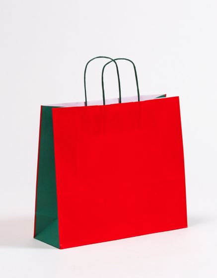 Produktbild Papiertragetaschen DUO rot/grün mit gedrehter Papierkordel in der Größe 36 x 12 x 31 cm