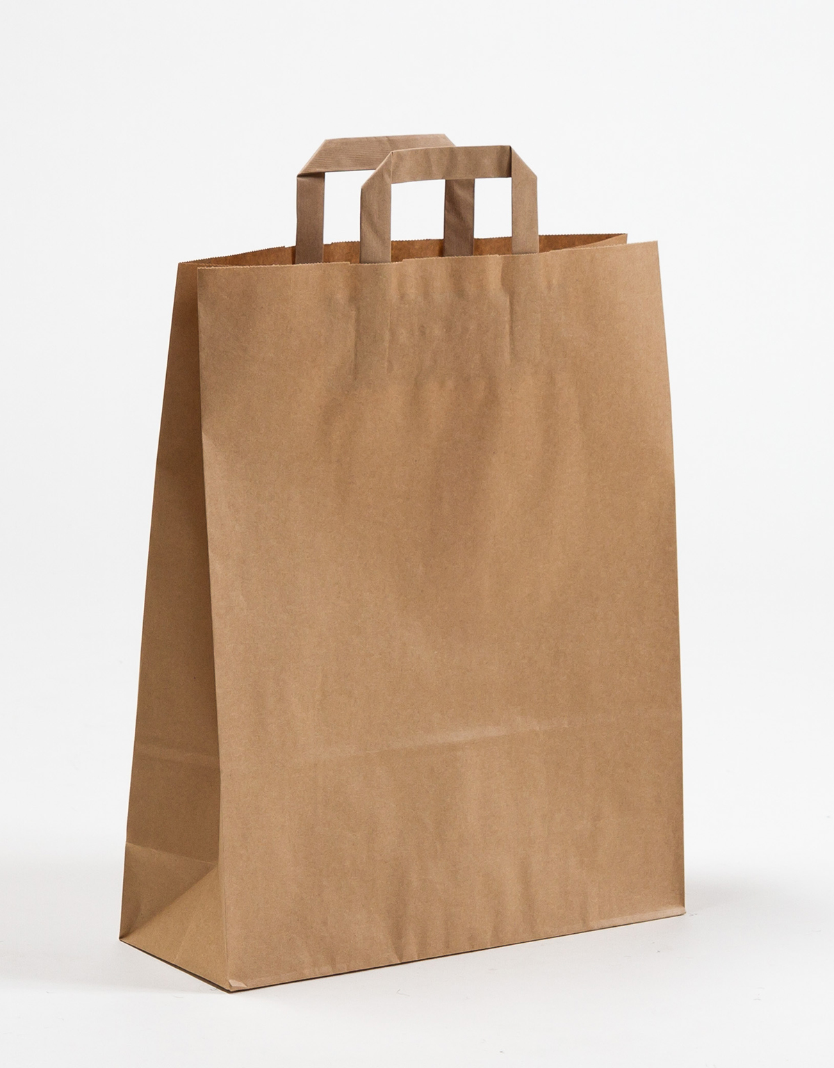 Produktbild Papiertragetaschen mit Flachhenkel braun in der Größe 32 x 12 x 40 cm