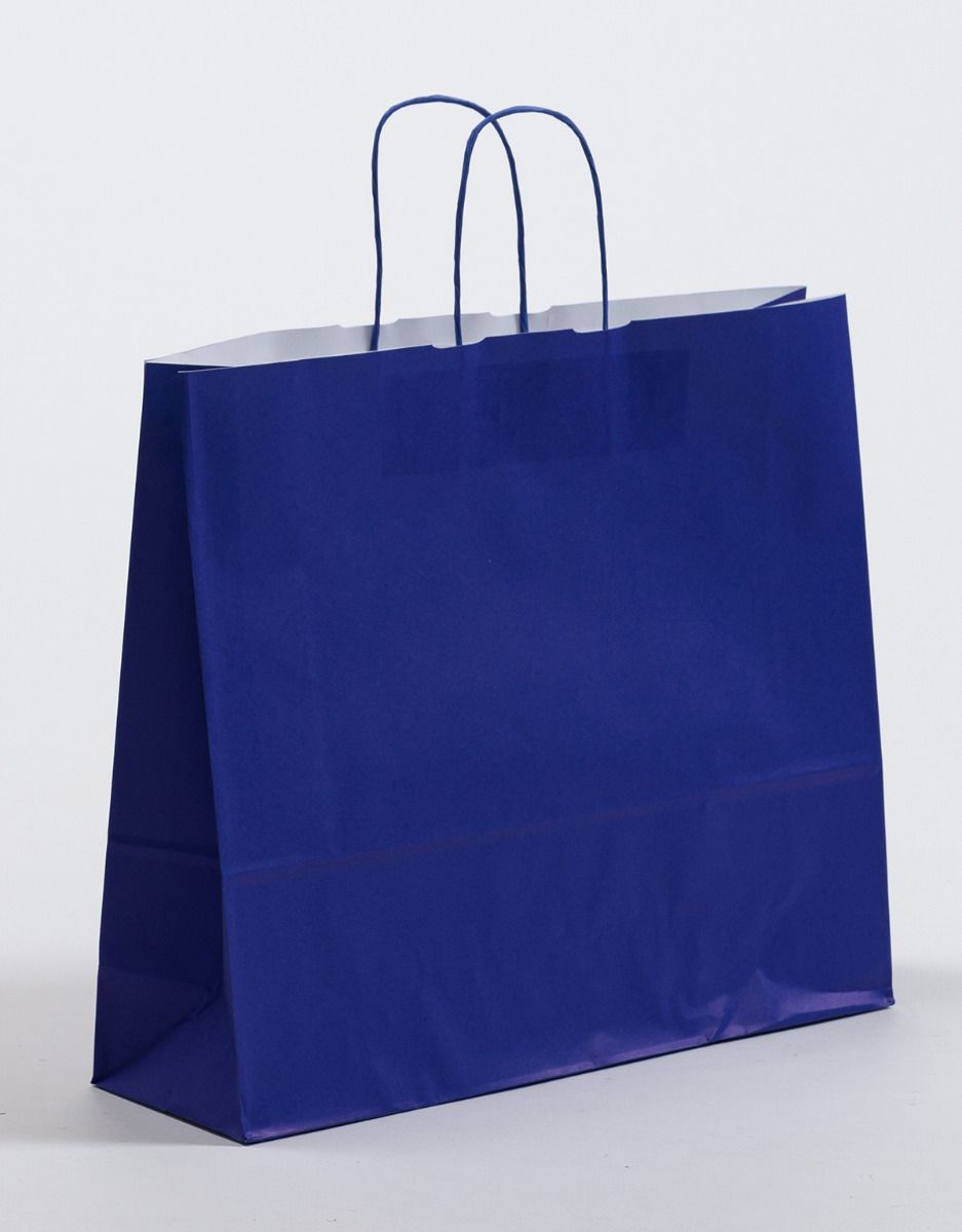 Produktbild Papiertragetaschen COLOR mit gedrehter Papierkordel blau in der Größe 42 x 13 x 37 cm
