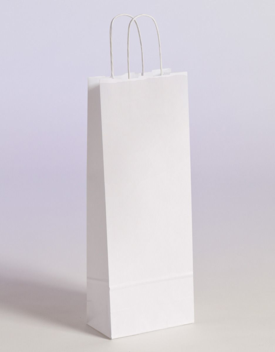 Produktbild Flaschentaschen Papiertragetaschen mit gedrehter Papierkordel weiß in der Größe 15 x 8 x 39,5 cm