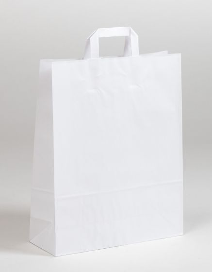Produktbild Papiertragetaschen mit Flachhenkel weiß in der Größe 32 x 12 x 40 cm