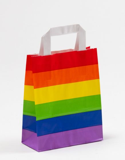 Produktbild Papiertragetaschen mit Flachhenkel - Regenbogen Pride in der Größe 18 x 8 x 22 cm