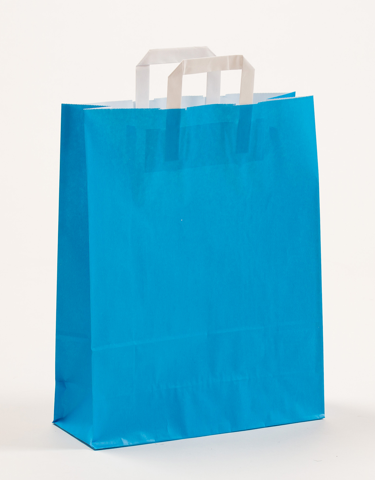 Produktbild Papiertragetaschen mit Flachhenkel blau in der Größe 32 x 12 x 40 cm