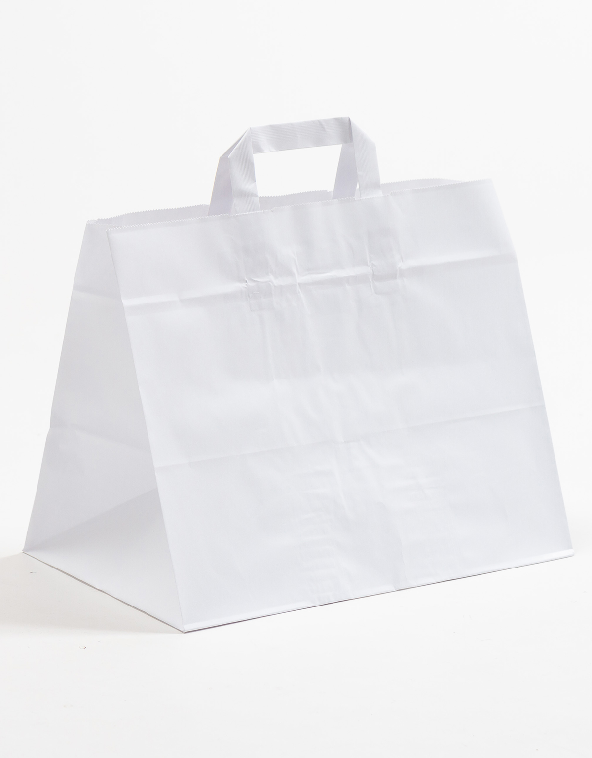 Produktbild Papiertragetaschen mit Flachhenkel Gastro weiß in der Größe 32 x 21,5 x 27 cm