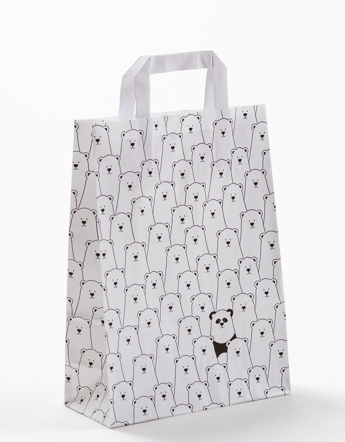 Produktbild Papiertragetaschen mit Flachhenkel - wo ist PANDA in der Größe 22 x 10 x 31 cm