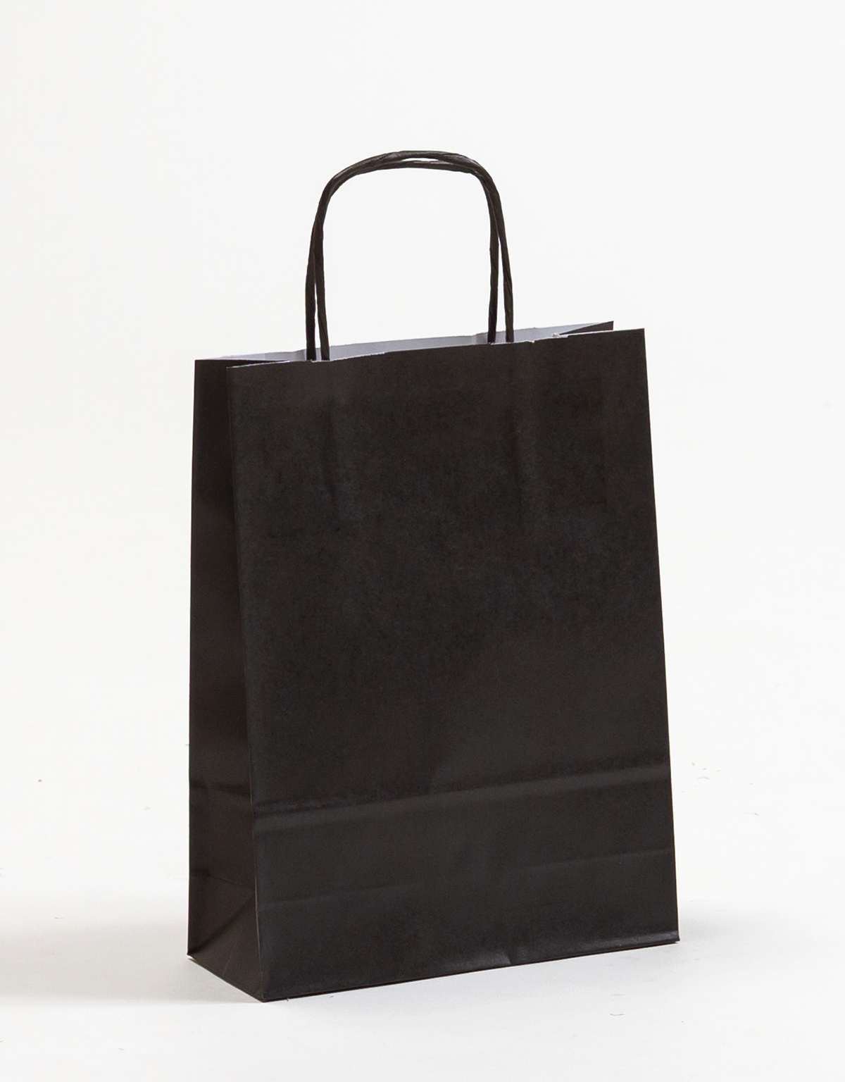 Produktbild Papiertragetaschen FASHION mit gedrehter Papierkordel schwarz in der Größe 18 x 7 x 24 cm