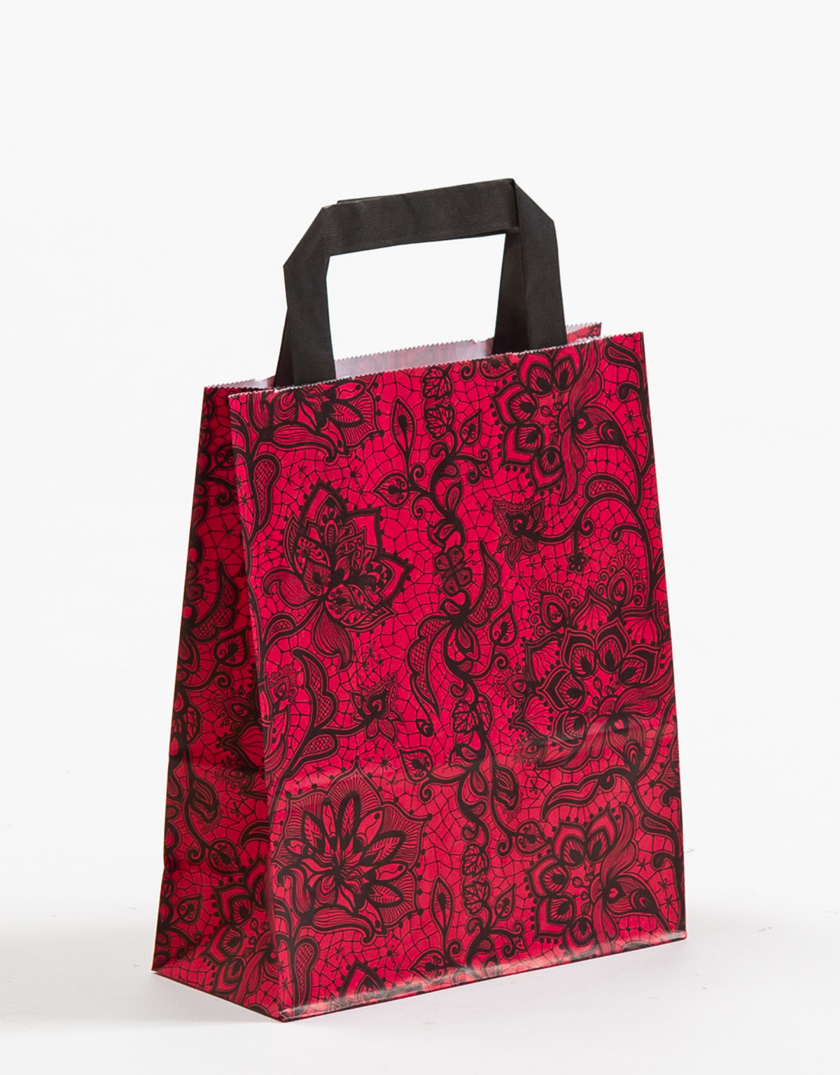 Produktbild Papiertragetaschen mit Flachhenkel - Spitze rubin in der Größe 18 x 8 x 22 cm
