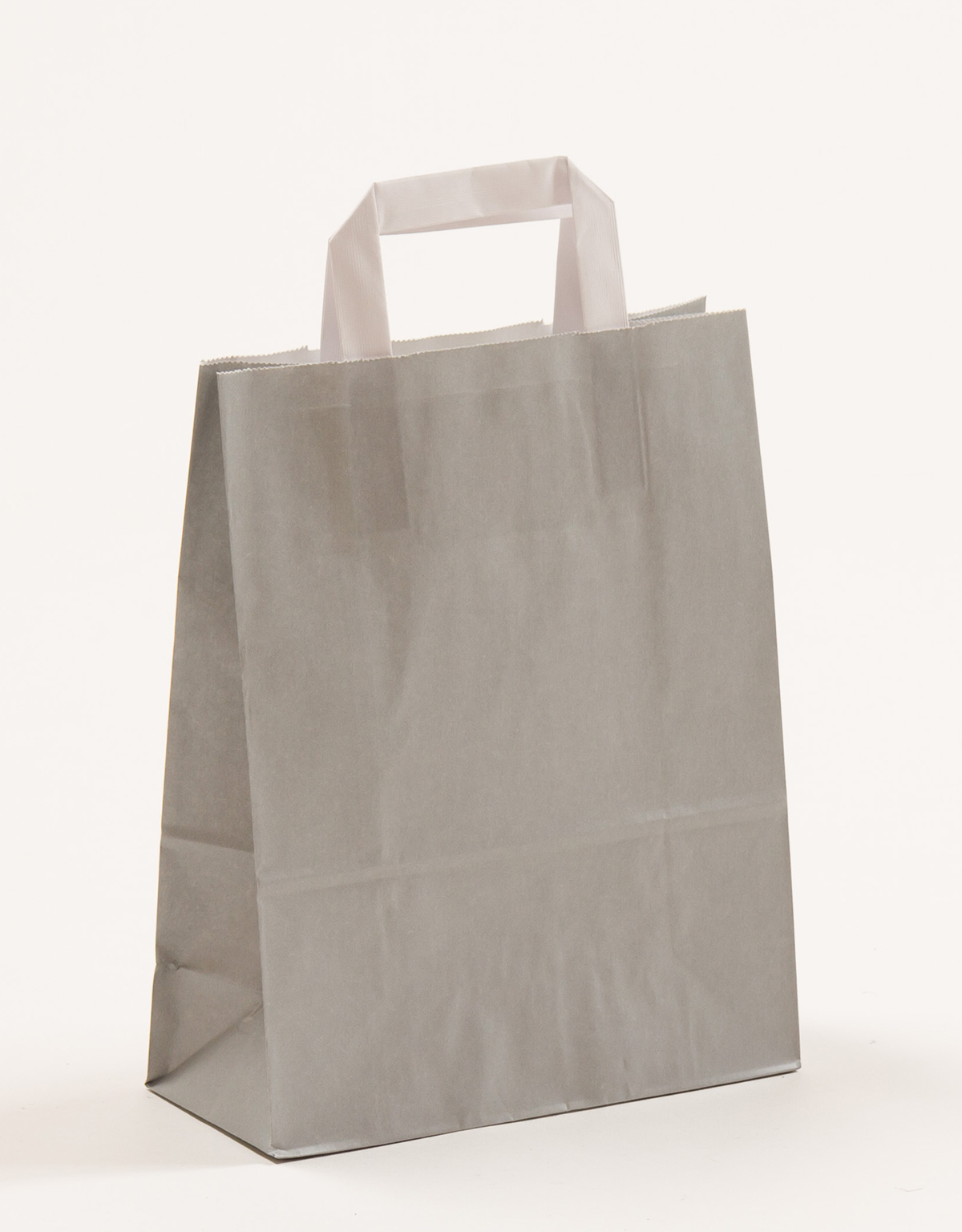 Produktbild Papiertragetaschen mit Flachhenkel grau in der Größe 22 x 10 x 28 cm