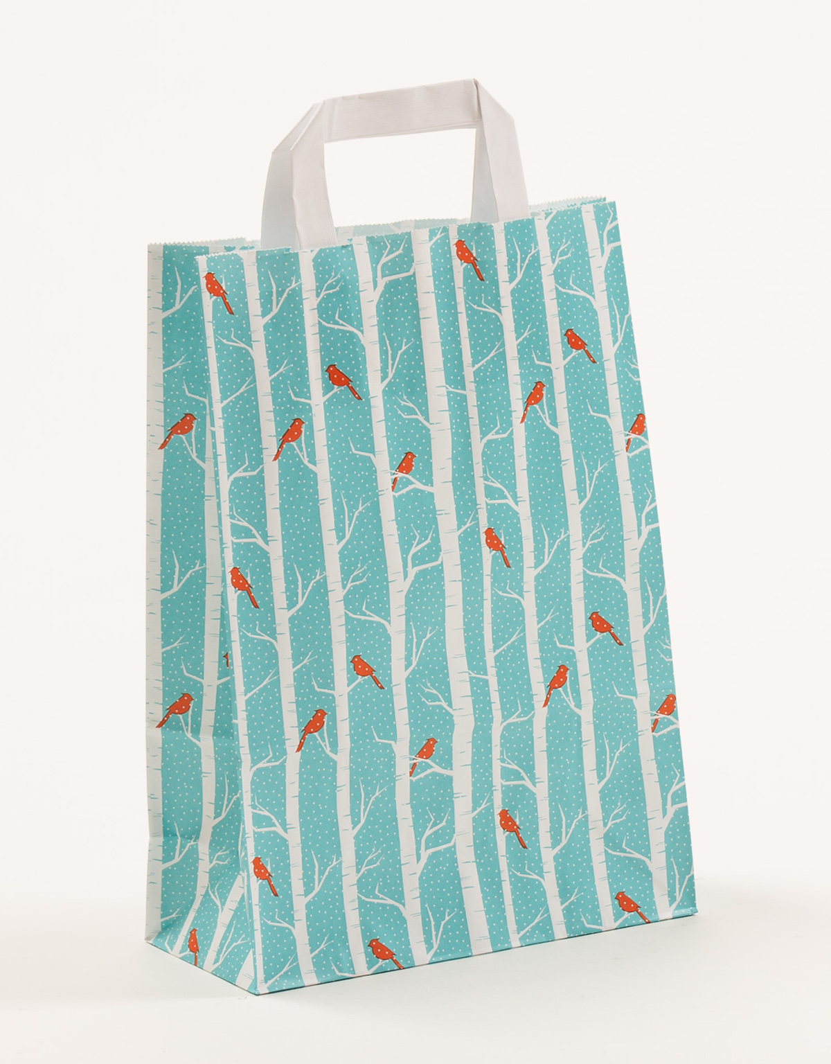 Produktbild Papiertragetaschen mit Flachhenkel -  Winterbirds in der Größe 22 x 10 x 31 cm
