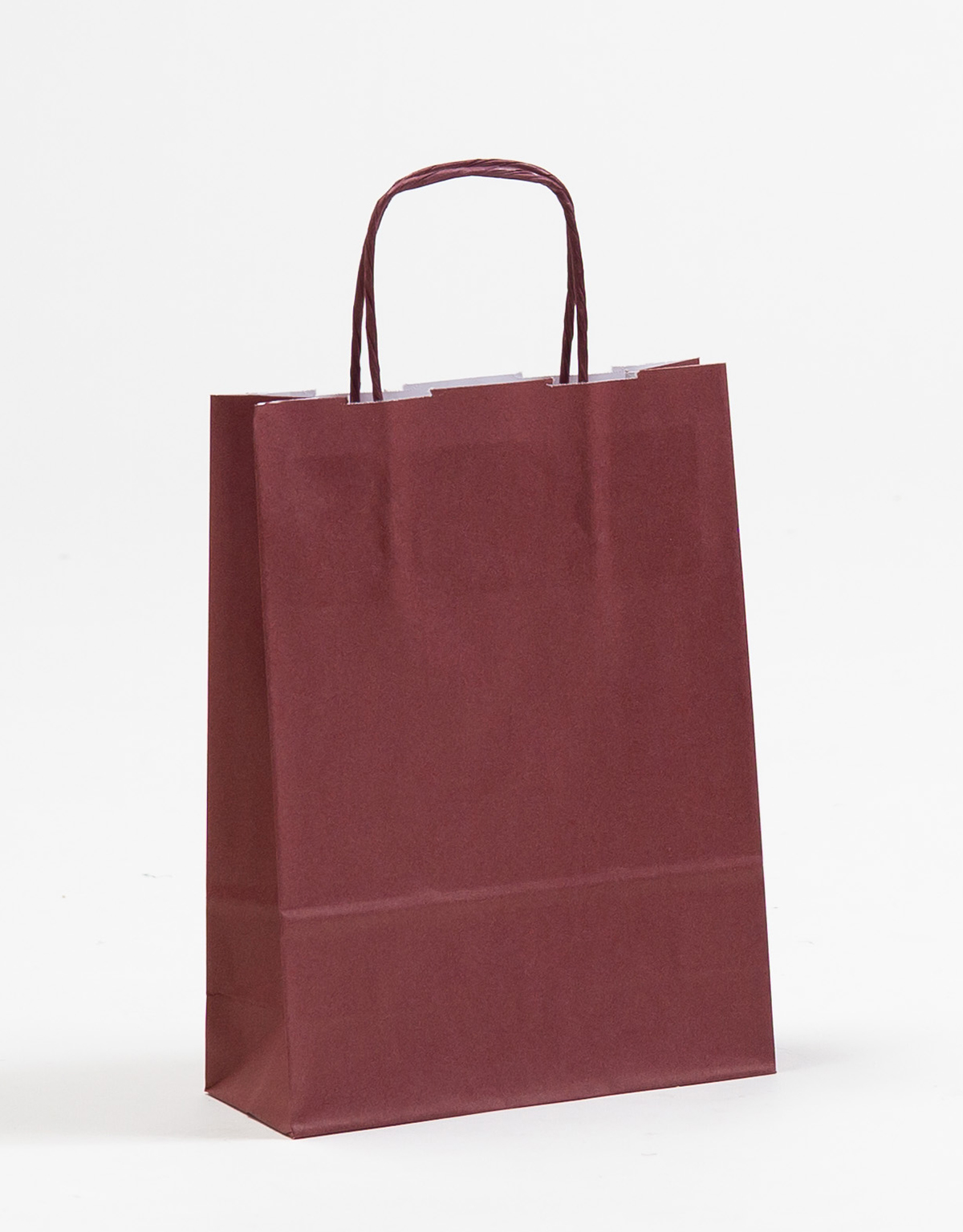 Produktbild Papiertragetaschen FASHION mit gedrehter Papierkordel bordeaux rot in der Größe 18 x 7 x 24 cm