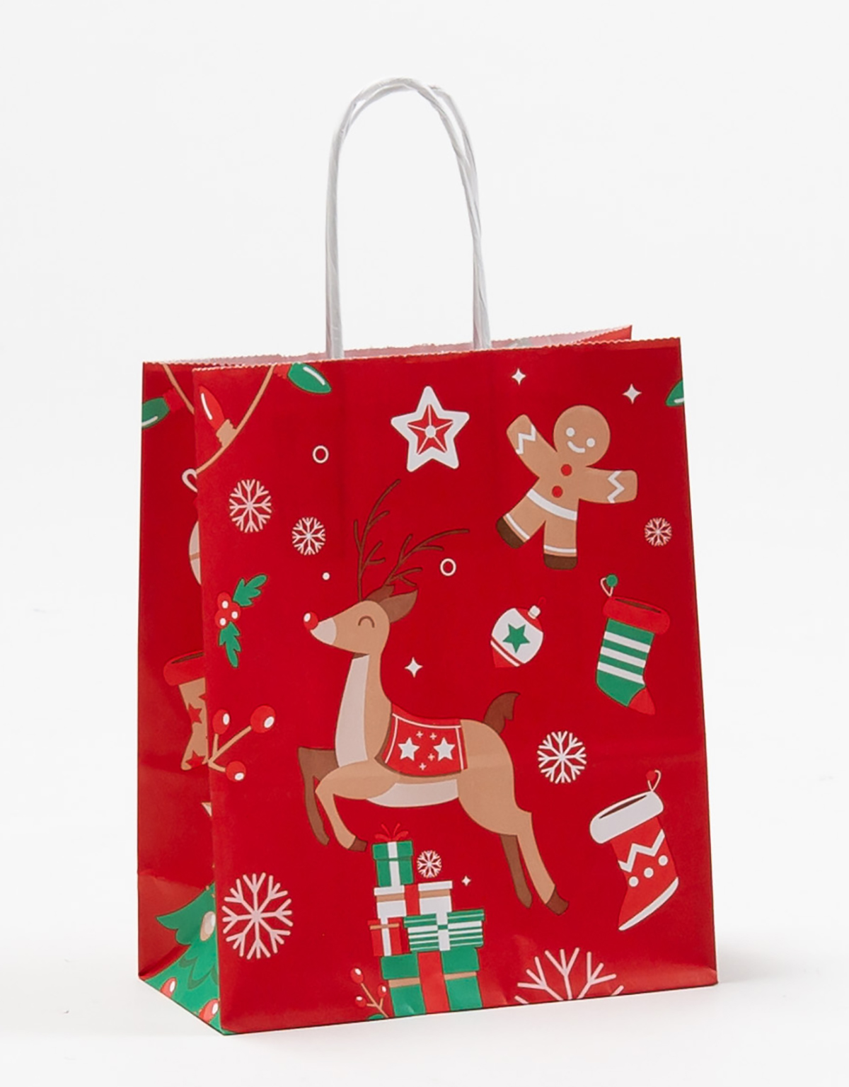Produktbild Papiertragetaschen mit gedrehter Papierkordel Rentier Weihnachten in der Größe 18 x 8 x 22 cm
