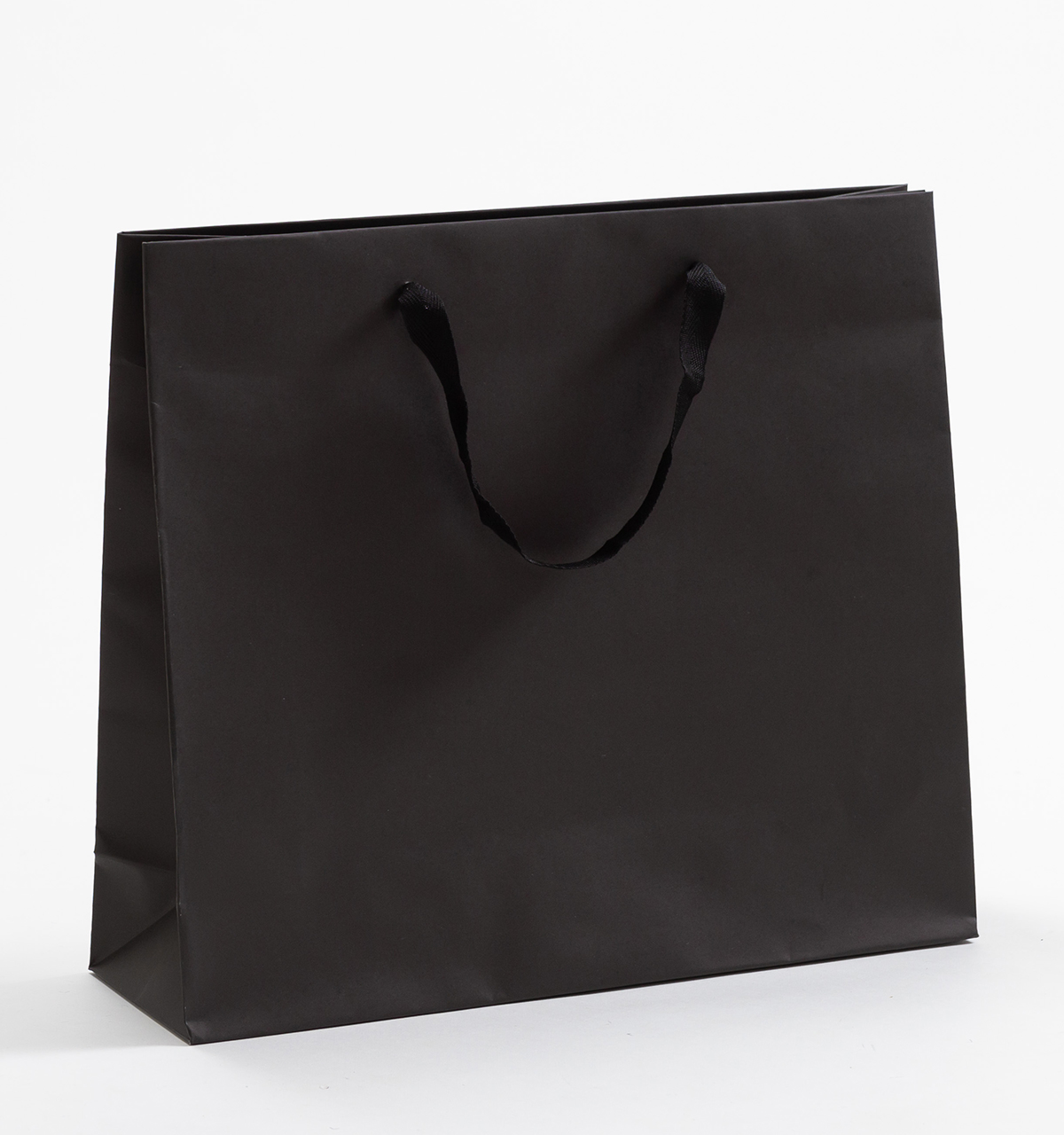 Produktbild Papiertragetaschen Royal mit Stoffbändern schwarz in der Größe 42 x 13 x 37 + 6 cm