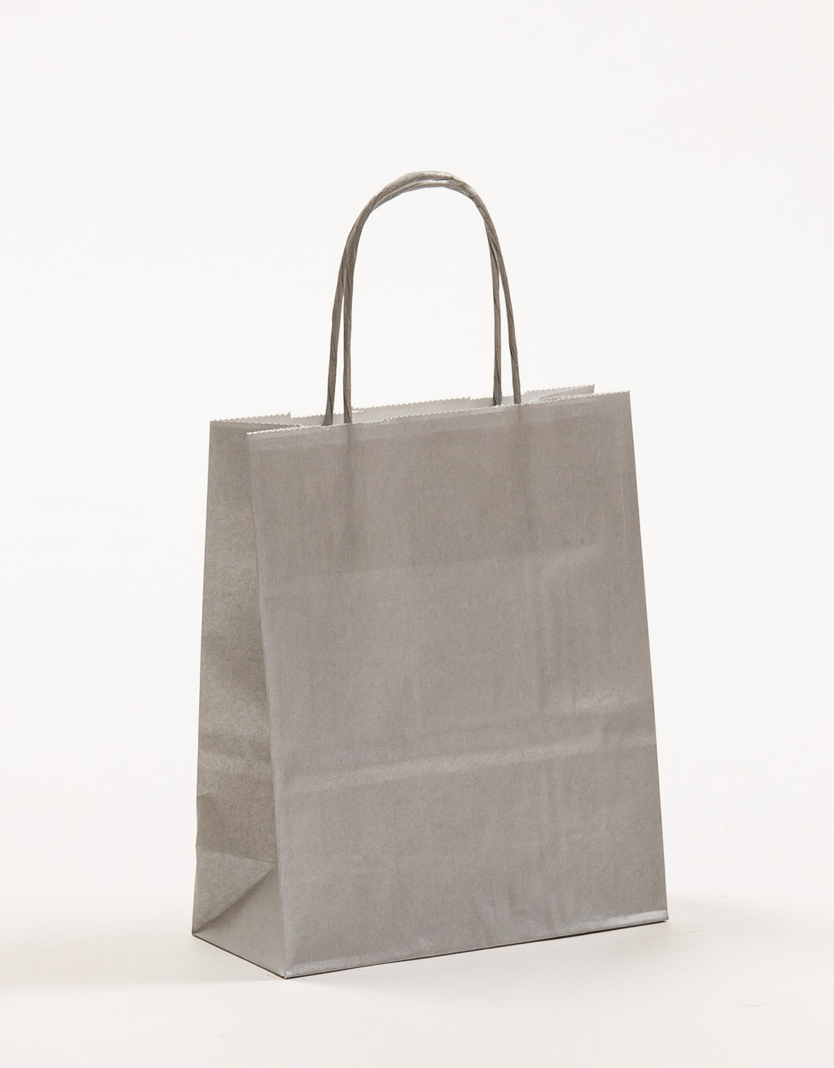 Produktbild Papiertragetaschen mit gedrehter Papierkordel silber in der Größe 18 x 8 x 22 cm