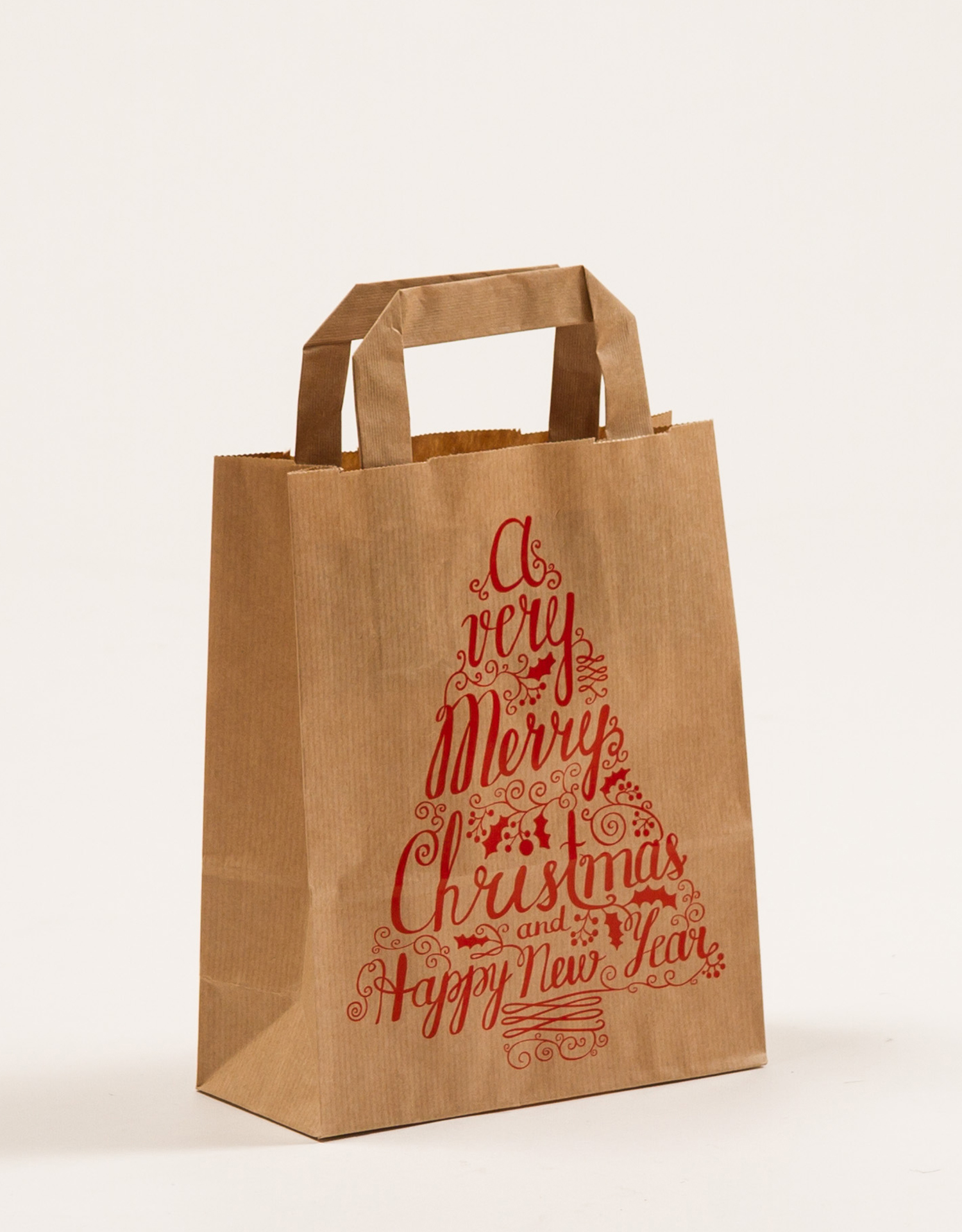 Produktbild Papiertragetaschen mit Flachhenkel -  Merry Christmas in der Größe 18 x 8 x 22 cm