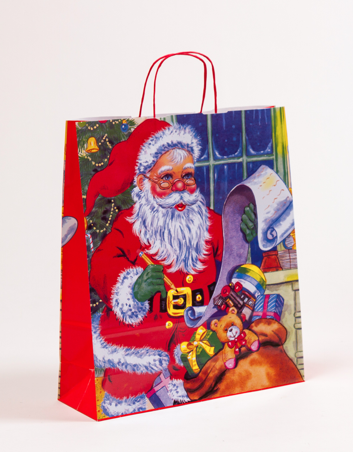 Produktbild Papiertragetaschen mit gedrehter Papierkordel Weihnachtsmann in der Größe 36 x 12 x 41 cm