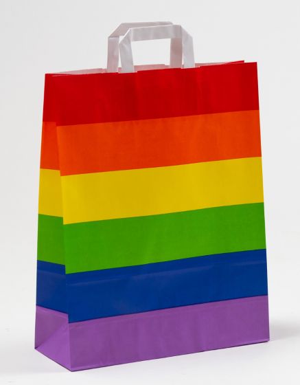 Produktbild Papiertragetaschen mit Flachhenkel - Regenbogen Pride in der Größe 32 x 12 x 40 cm