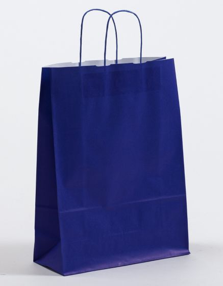 Produktbild Papiertragetaschen COLOR mit gedrehter Papierkordel blau in der Größe 32 x 13 x 42,5 cm