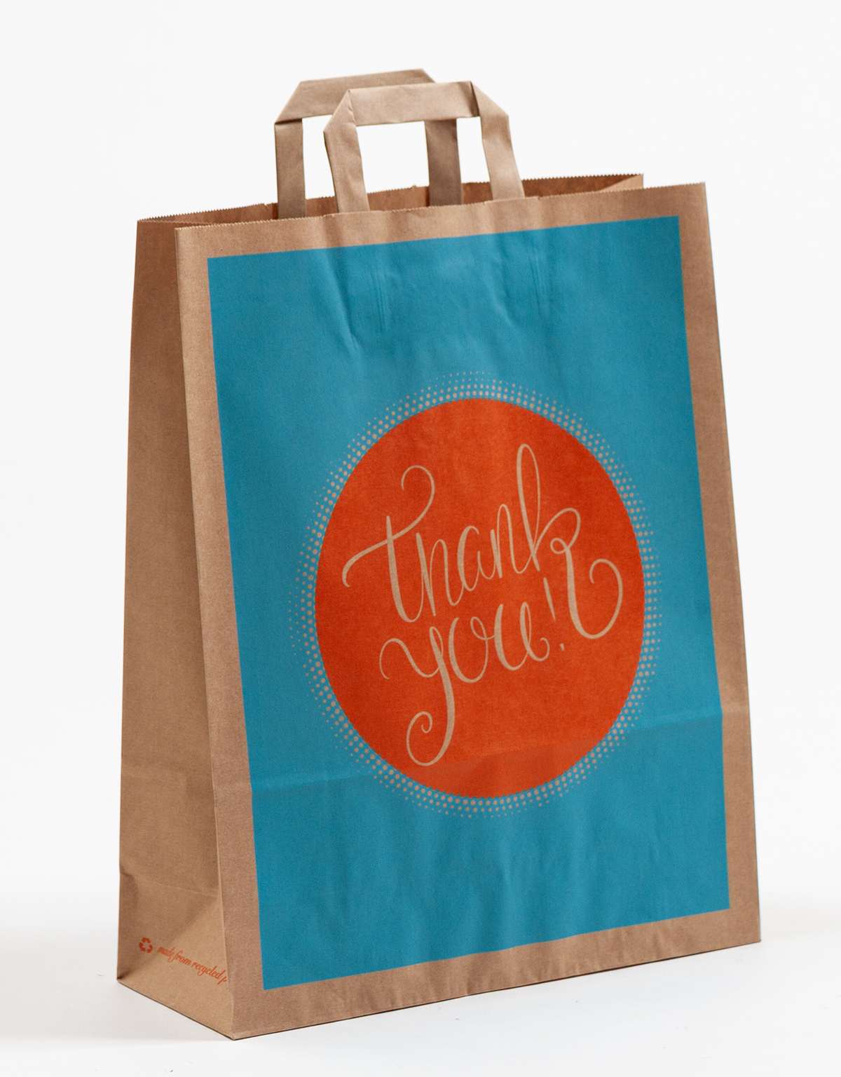 Produktbild Papiertragetaschen mit Flachhenkel braun  -  Thank You! in der Größe 32 x 12 x 40 cm