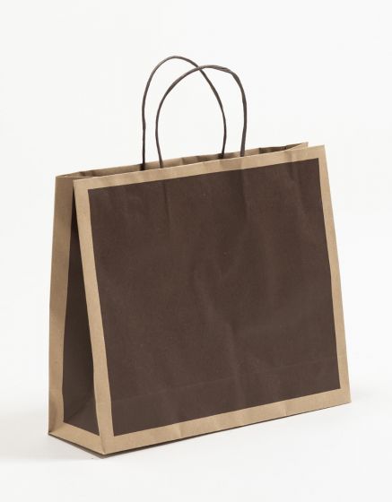 Produktbild Papiertragetaschen mit Randumschlag Frame schoko-braun in der Größe 32 x 10 x 27,5 + 5 cm
