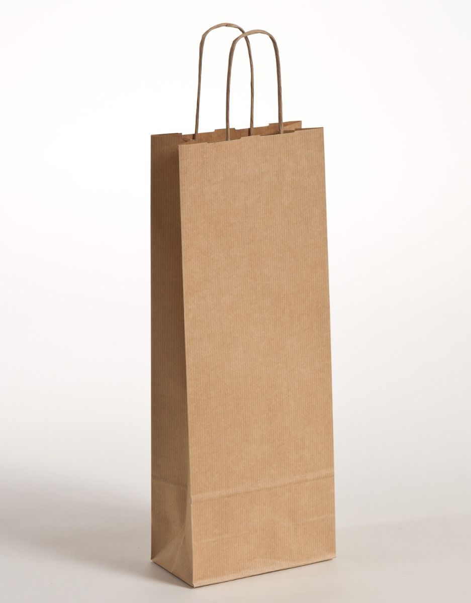 Produktbild Flaschentaschen Papiertragetaschen mit gedrehter Papierkordel braun in der Größe 15 x 8 x 39,5 cm