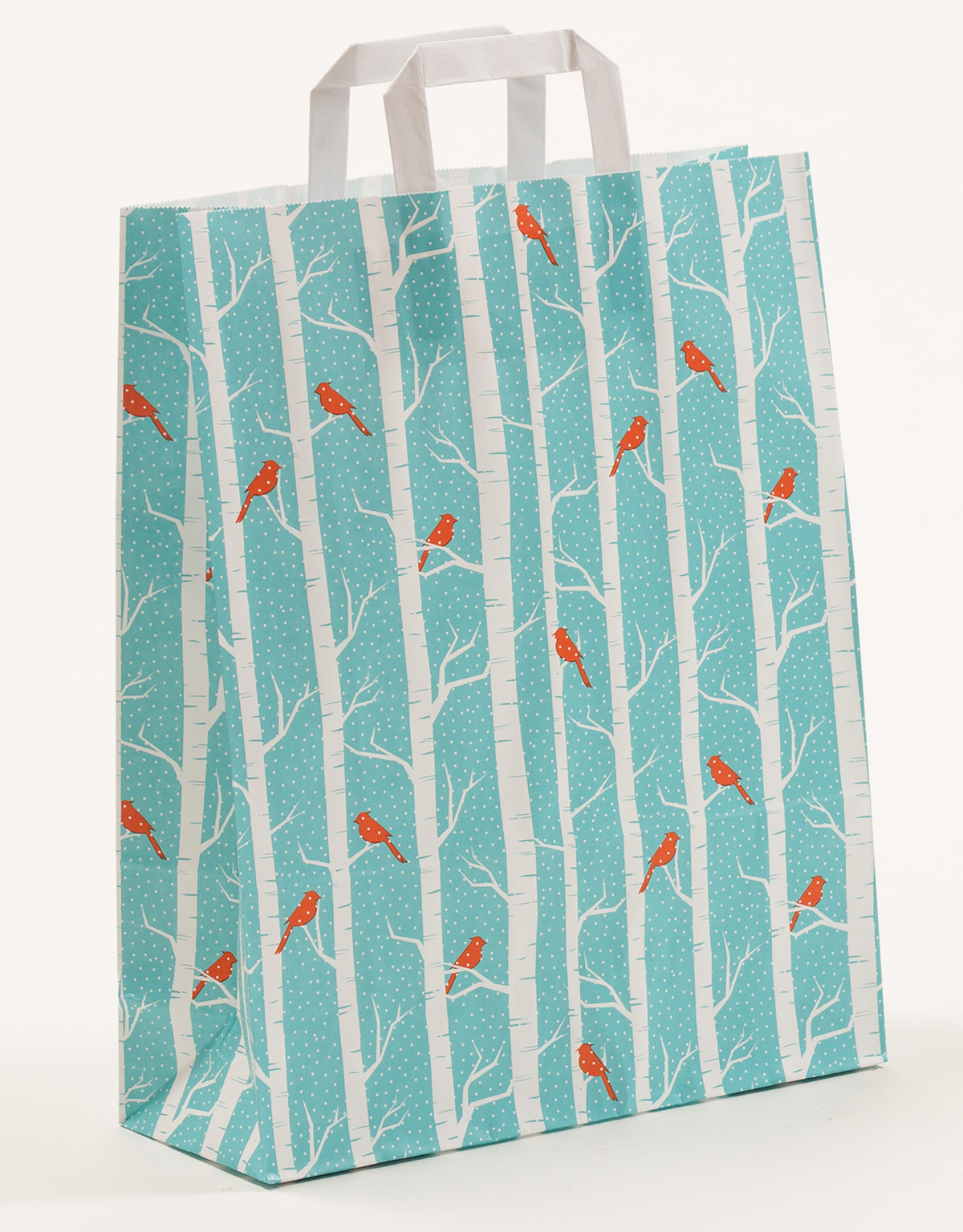 Produktbild Papiertragetaschen mit Flachhenkel -  Winterbirds in der Größe 32 x 12 x 40 cm