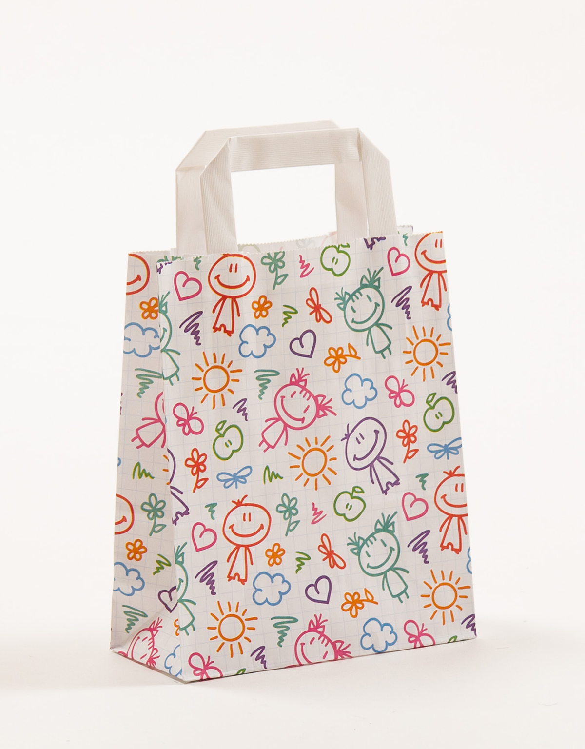Produktbild Papiertragetaschen mit Flachhenkel - Happy in der Größe 18 x 8 x 22 cm