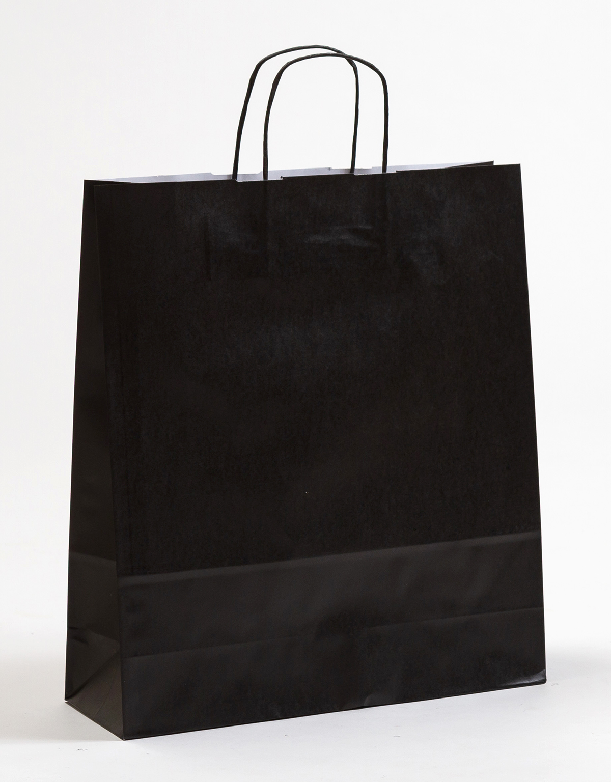 Produktbild Papiertragetaschen FASHION mit gedrehter Papierkordel schwarz in der Größe 36 x 12 x 41 cm