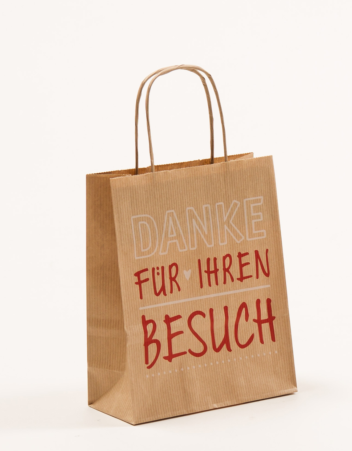 Produktbild Papiertragetaschen mit gedrehter Papierkordel Danke in der Größe 18 x 8 x 22 cm