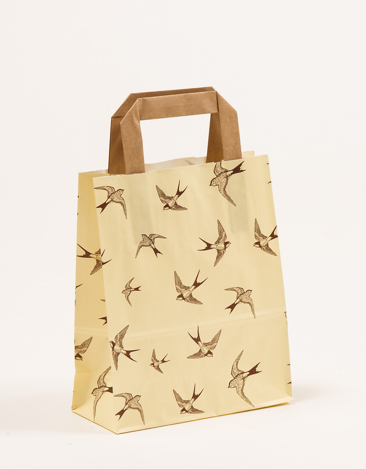 Produktbild Papiertragetaschen mit Flachhenkel -  Schwalben in der Größe 18 x 8 x 22 cm