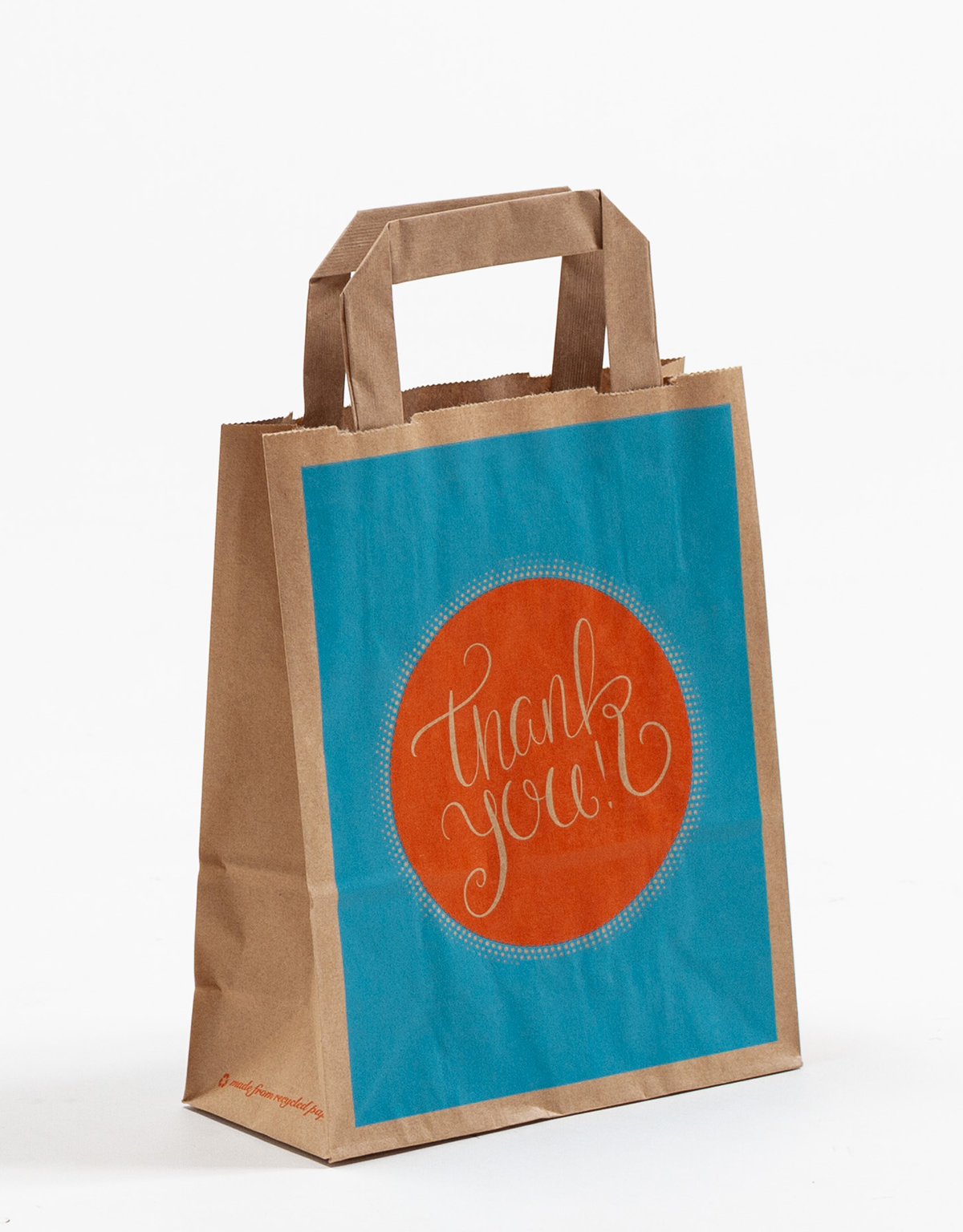 Produktbild Papiertragetaschen mit Flachhenkel braun  -  Thank You! in der Größe 18 x 8 x 22 cm