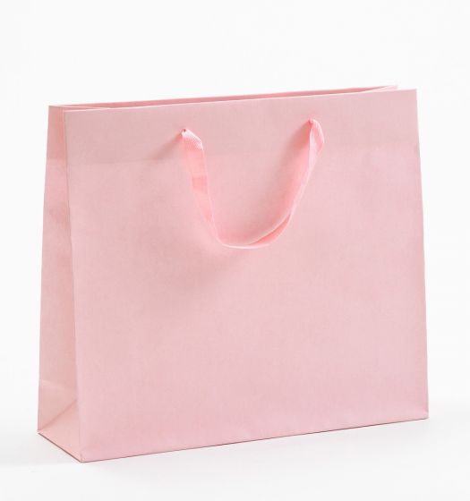 Produktbild Papiertragetaschen Royal mit Stoffbändern rosa in der Größe 42 x 13 x 37 + 6 cm