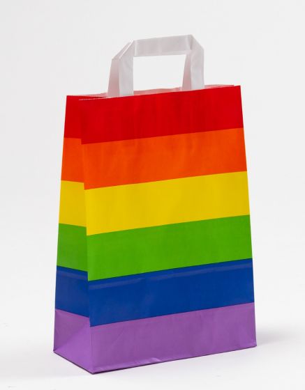 Produktbild Papiertragetaschen mit Flachhenkel - Regenbogen Pride in der Größe 22 x 10 x 31 cm