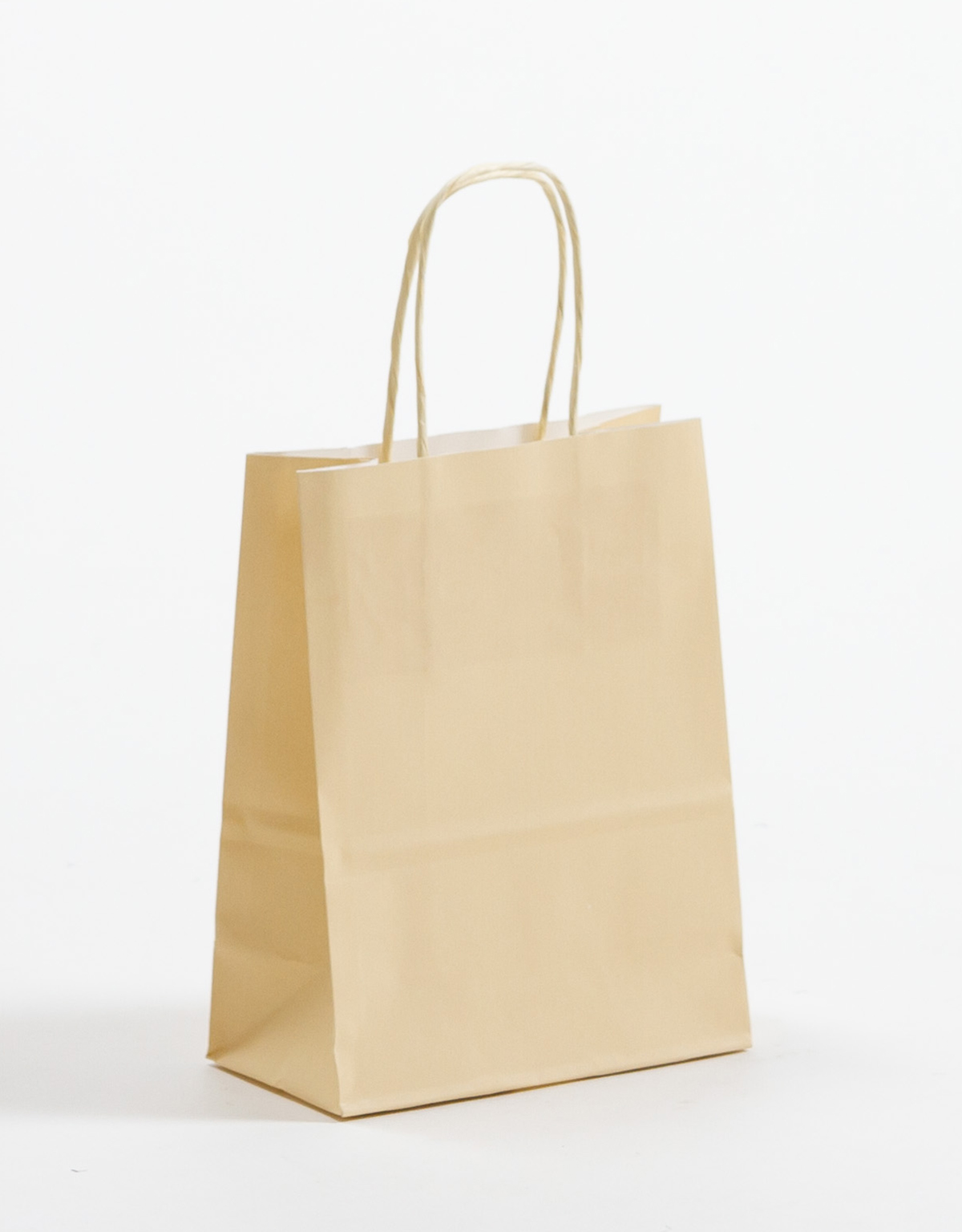 Produktbild Papiertragetaschen COLOR mit gedrehter Papierkordel ivory-beige in der Größe 15 x 8 x 20 cm