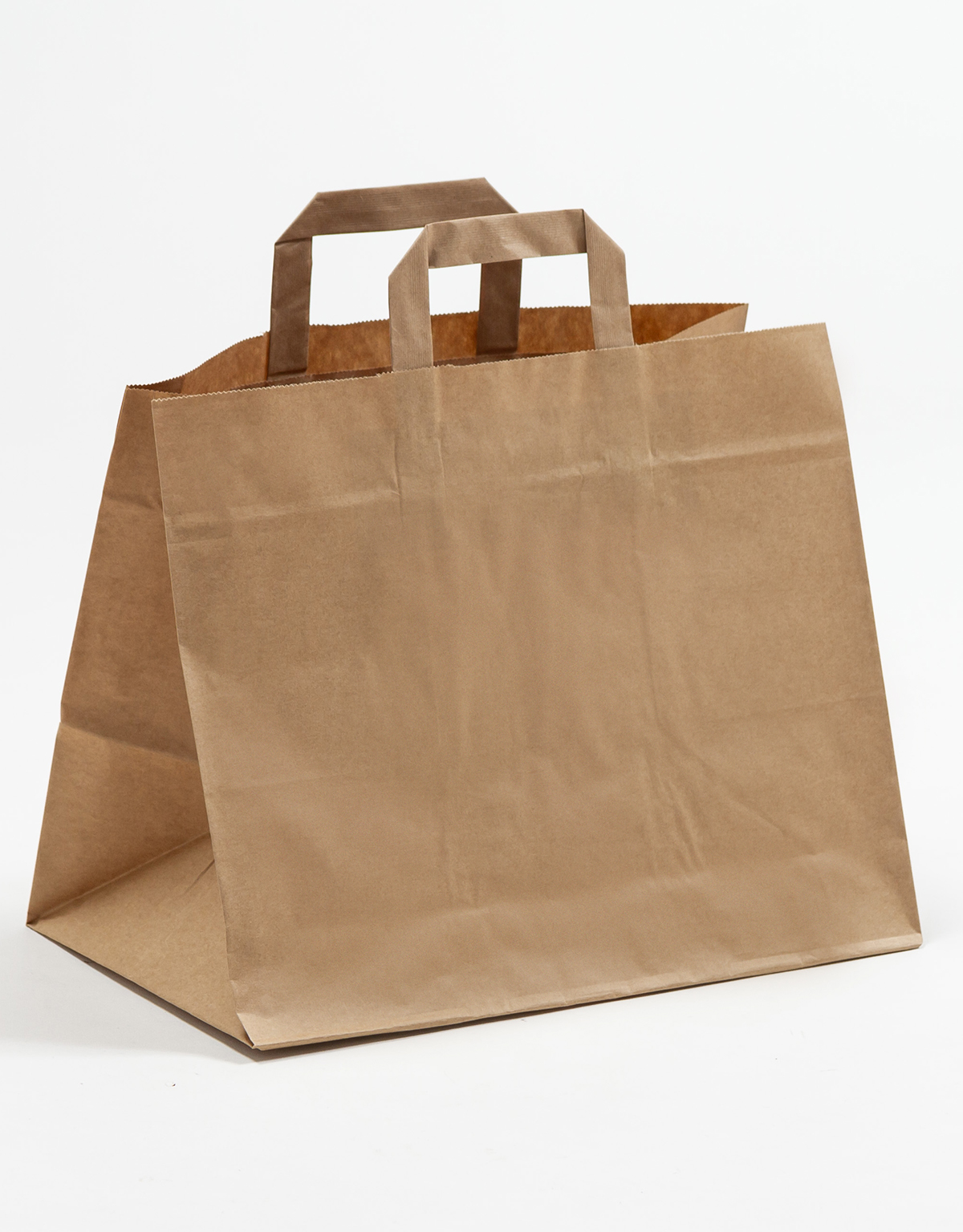 Produktbild Papiertragetaschen mit Flachhenkel Gastro braun in der Größe 32 x 21,5 x 27 cm