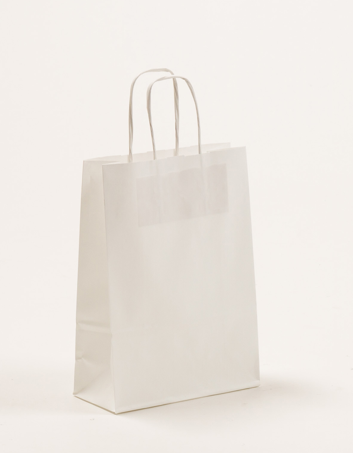 Produktbild Papiertragetaschen mit gedrehter Papierkordel weiß in der Größe 18 x 8 x 25 cm
